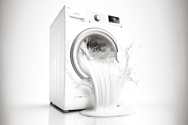 Foto witte machinewas met draaiende watertrommel geïsoleerd op een witte achtergrond