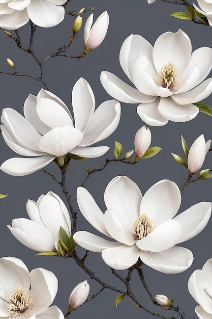 Witte magnoliabloemen op grijze achtergrond gemaakt met behulp van generatieve ai-technologie