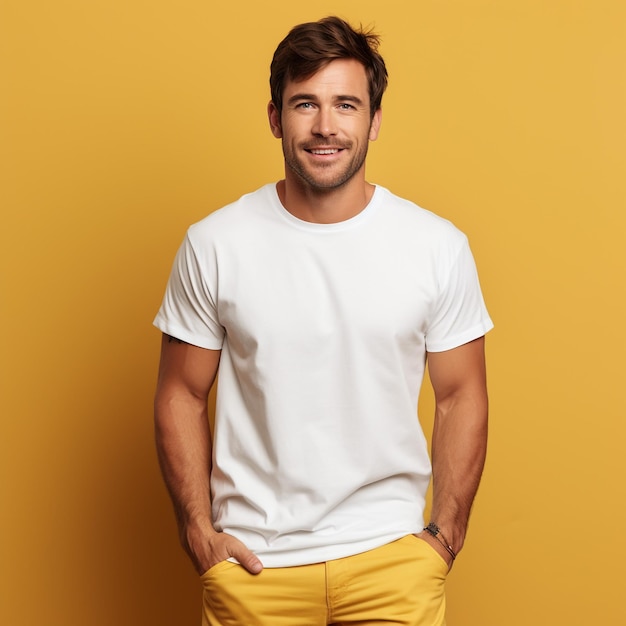 Witte man in leeg wit T-shirt lege mannelijke T-shirt mockup kopie ruimte wit T-shirts voor ontwerp