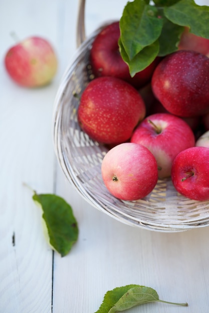 Witte mand met roze rijpe appels