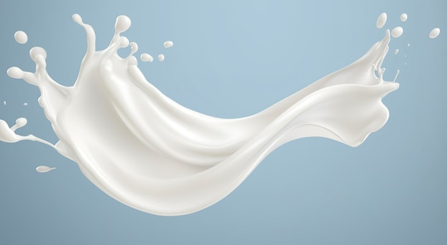 Witte melk splash geïsoleerd op achtergrond vloeistof of yoghurt splash 3d illustratie