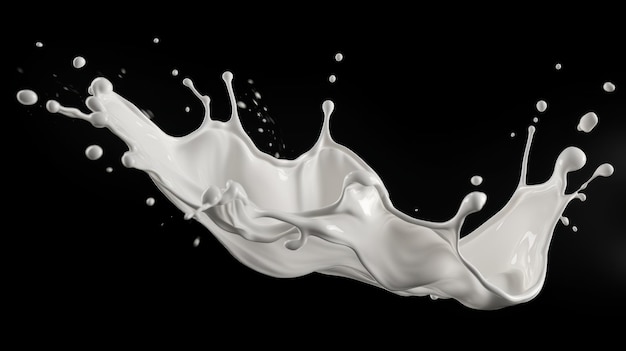 Witte melk splash geïsoleerd op zwarte achtergrond Witte vloeistof splash