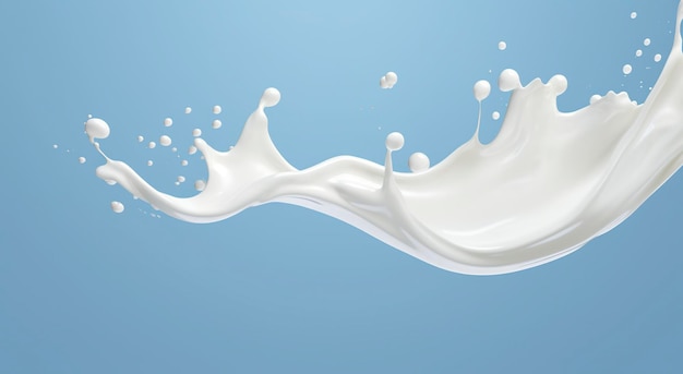Witte melkplons geïsoleerd op achtergrondvloeistof of yoghurtplons 3d illustratie