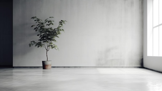 Witte minimale betonnen kamer met minimale boompot