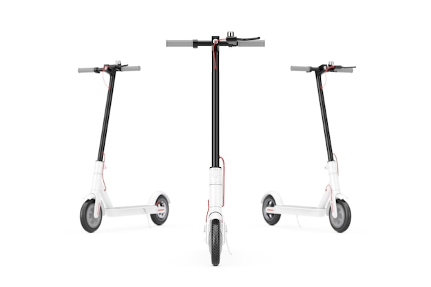 Witte moderne Eco elektrische kick scooter op een witte achtergrond. 3D-rendering