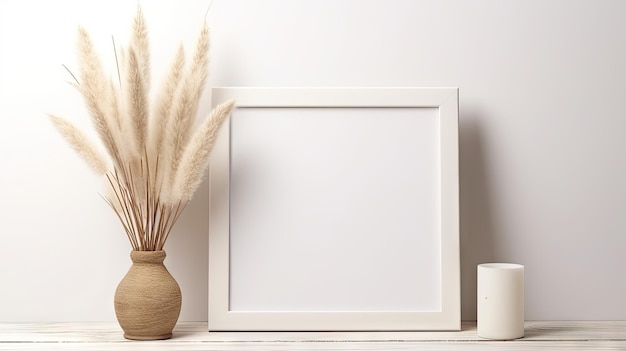 Witte moderne interieur met mock-up frame pampas en decor elementen