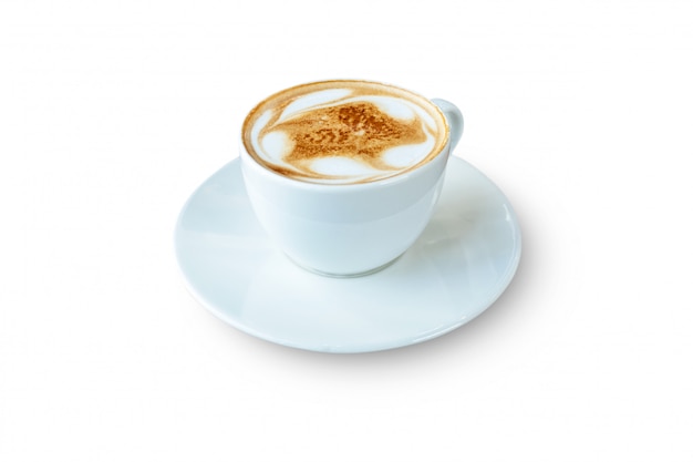 Witte mok latte koffie geïsoleerd op een witte achtergrond. Bestand bevat met uitknippad Zo gemakkelijk te bewerken.