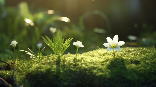 witte mooie bloemen met groene planten