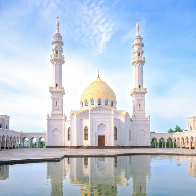 Foto witte moskee bolgar tatarstan een mooie witte moskee met koepels en minaretten tegen een helder blauw