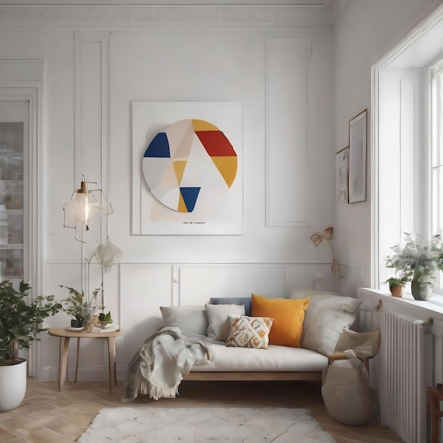 Witte muren met decoraties in een Scandinavische stijl