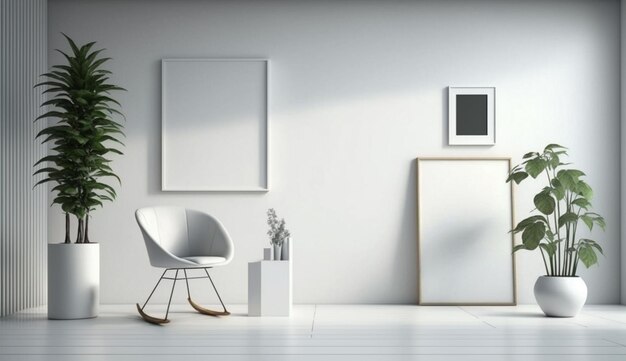 Witte muur woonkamer en witte stoel mockup figura