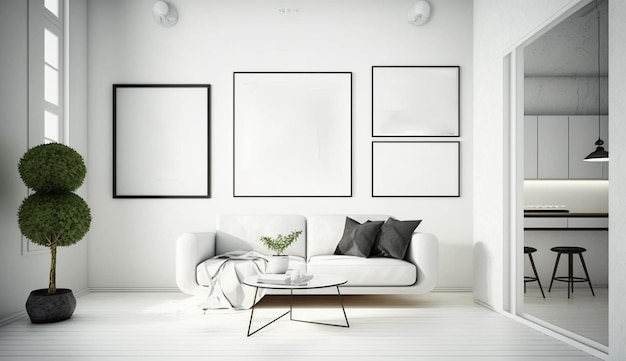 Witte muur woonkamer minimalistisch raam en witte stoel mockup figura
