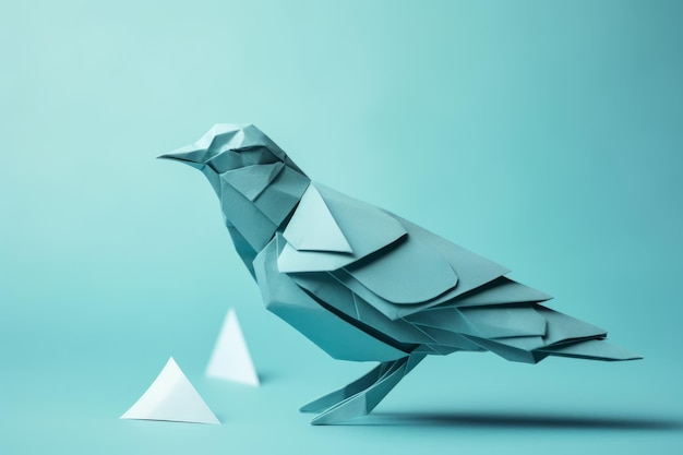 Witte opvouwbare papieren vogel in lichtblauwe achtergrond Generatieve AI