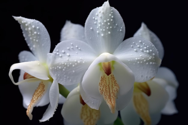 Witte orchideeën met waterdruppels op de bloemblaadjes