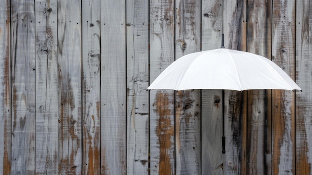 Witte paraplu voor een houten hek