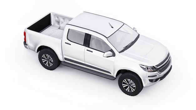 Witte pick-up auto op een witte achtergrond 3D-rendering