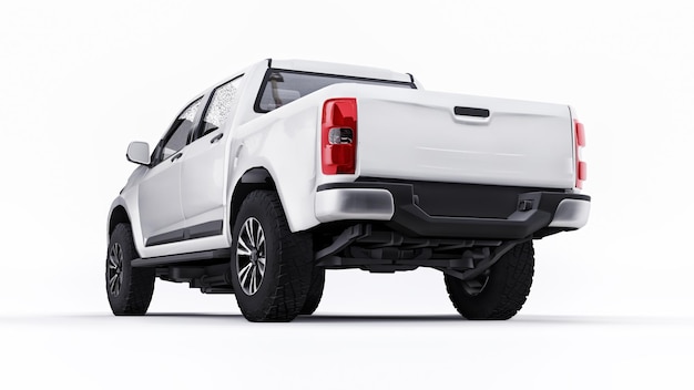 Witte pick-up auto op een witte achtergrond 3D-rendering