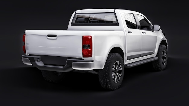 Foto witte pick-up auto op een zwarte achtergrond 3d-rendering