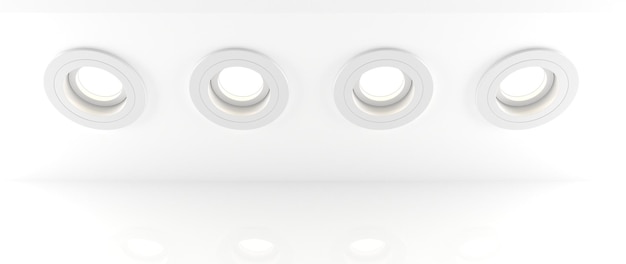 Witte plafondspots 3D render Realistische mockup van verzonken ronde downlights kunstmatige verlichting ontwerpelement voor thuis of op kantoor verlichting set LED-spots lampen