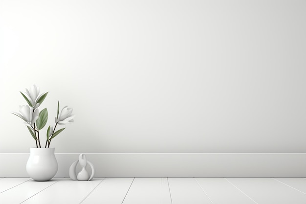 Witte plank met plant in vaas op muur achtergrond 3D-weergave