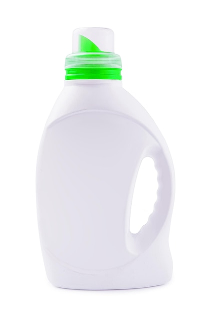 Witte plastic container voor vloeibaar wasmiddel geïsoleerd