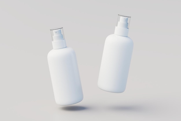 Witte plastic spray meerdere fles mockup 3D illustratie