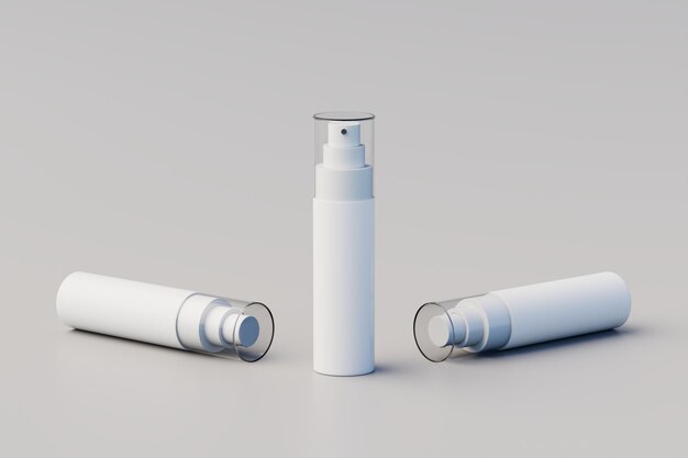 Witte plastic spuitfles mockup meerdere flessen 3D-rendering