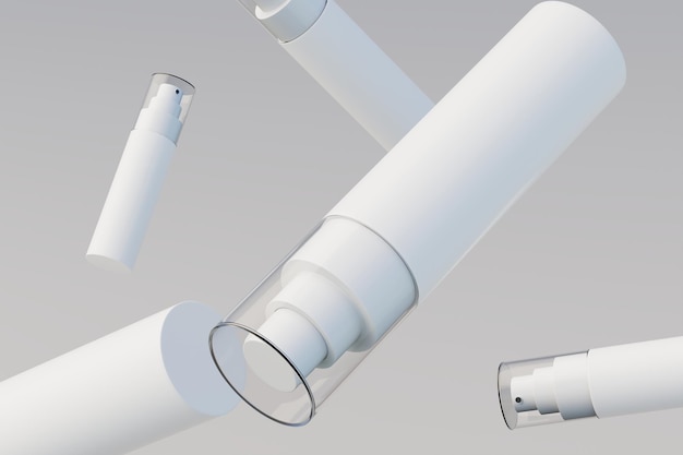 Witte plastic spuitfles mockup meerdere flessen 3D-rendering