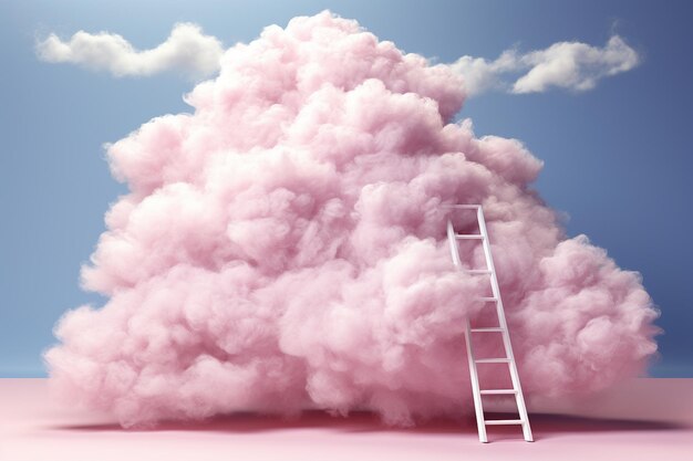 Foto witte pluizige wolk met ladder