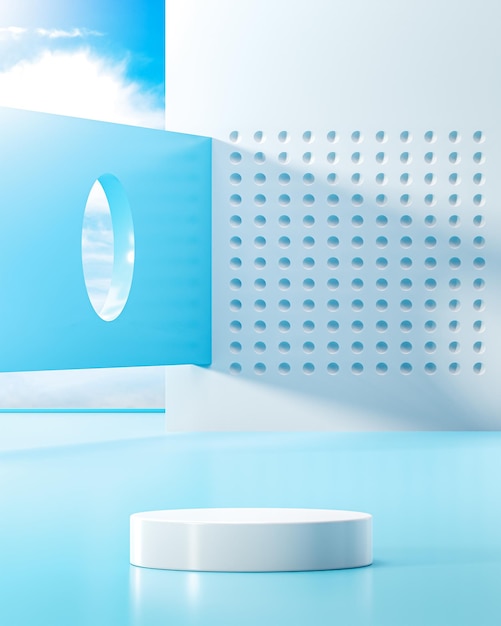 Witte podium podium staan blauwe bewolkte hemelachtergrond voor productplaatsing 3d render