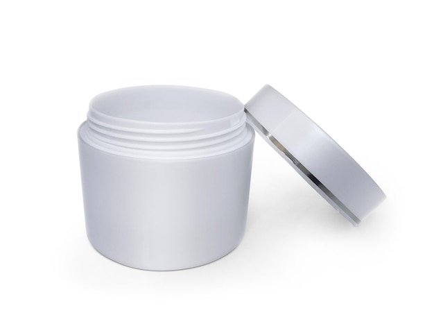 witte pot met handcrème of gel met een zilveren streep voor uw ontwerp