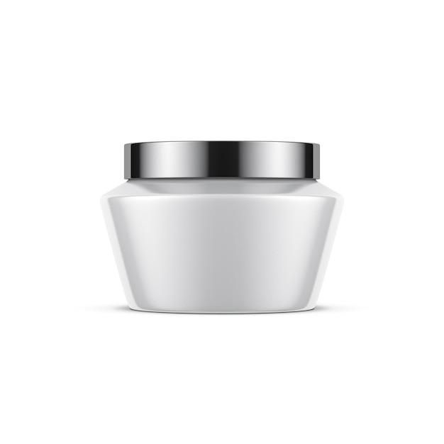 Witte pot mockup voor cosmetica met chromen dop 3D-rendering