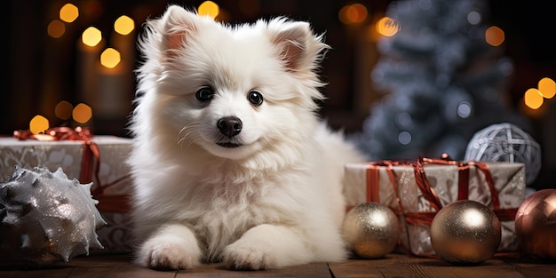 witte puppy in chrismast