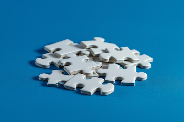 Witte puzzelstukken gegroepeerd op een blauw oppervlak