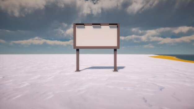 Witte reclameposter in het midden van een virtual reality-decor Landschap laag poly 3d render