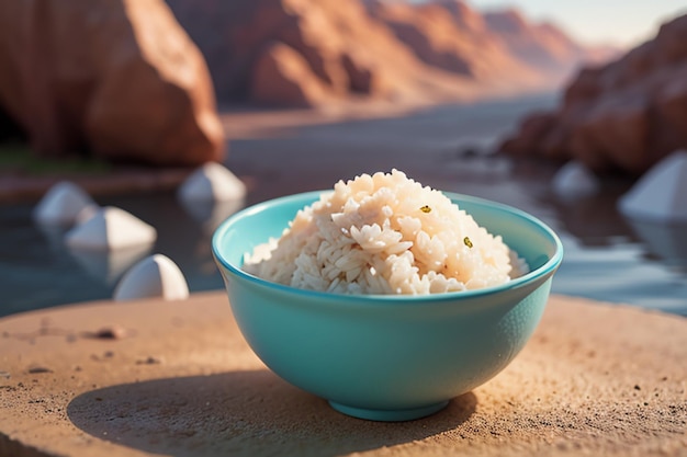 Foto witte rijst is het favoriete voedsel van chinezen die rijst eten als ontbijt, lunch en diner als ze honger hebben