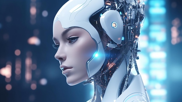 Witte robot met behulp van digitale kunstmatige intelligentie hoofd