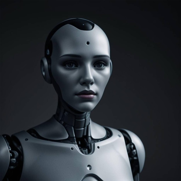 Witte robot met kunstmatige intelligentie die met een mens praat.