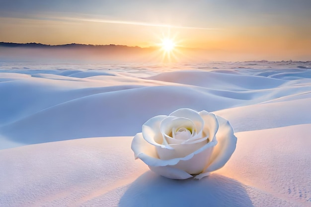 witte roos in het zand