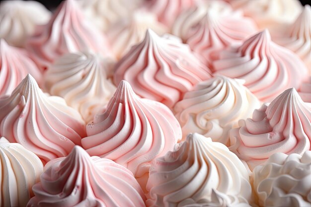 Foto witte roze meringue koekjes closeup traditionele whisk merengue's gebakken whisking cream of beze