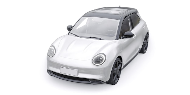 Witte schattige kleine elektrische hatchback auto 3D illustratie