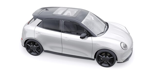 Witte schattige kleine elektrische hatchback auto 3D illustratie