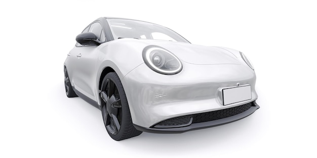 Witte schattige kleine elektrische hatchback auto 3D illustratie