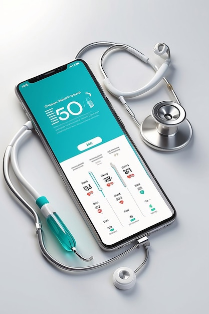 Foto witte scherm smartphone met stethoscoop thermometer en tablet het concept van een afspraak met een dokter online apotheek mock up 3d rendering