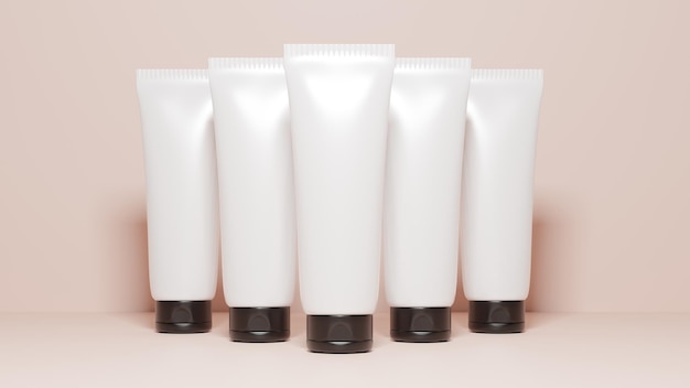 Witte schoonheid Tube van handcrème cosmetische Beauty Tube mockup met schaduwen op roze achtergrond Cosmetica en geneeskunde fles minimalistisch ontwerp verpakking mockup 3d render