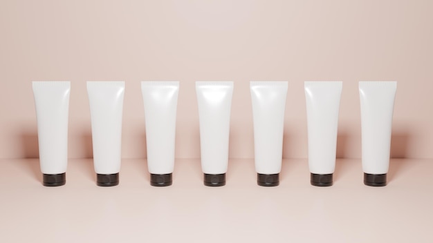 Witte schoonheid Tube van handcrème cosmetische Beauty Tube mockup met schaduwen op roze achtergrond Cosmetica en geneeskunde fles minimalistisch ontwerp verpakking mockup 3d render