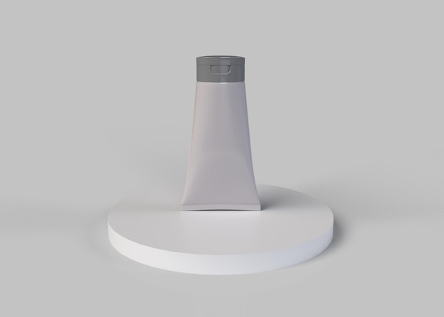 Witte schoonheidsfles geïsoleerd op het podium op een witte achtergrond 3d-rendering