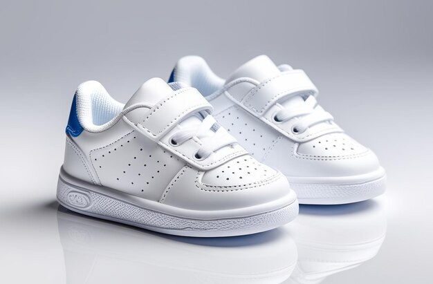 Foto witte sneakers voor kinderen mockup op witte achtergrond