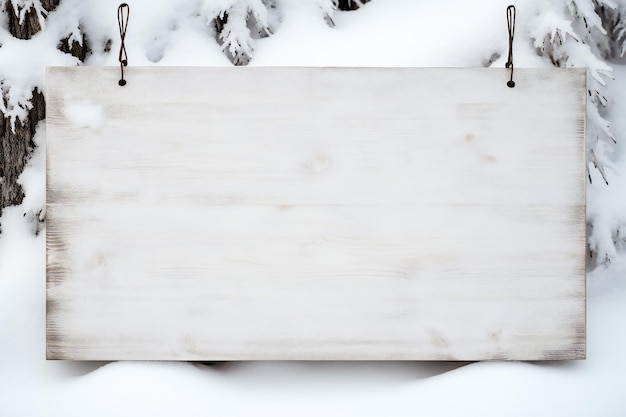 Witte sneeuw bedekte lege kerst houten bord op witte achtergrond