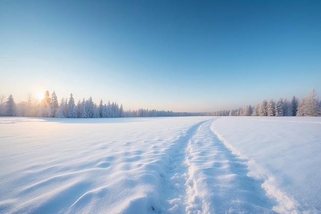 Witte sneeuw in zonlicht op licht blauw vriezen hemel heldere winter achtergrond achtergrond met leeg sneeuwveld ruimte voor montage of weergave